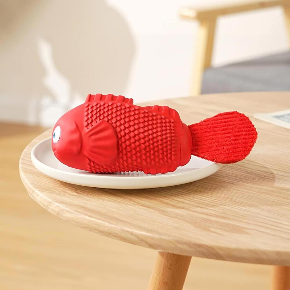 Durable Red‎ Fish-Shaped Squeaky Dog Toy for Chewing and Training - Picture 7 of 14